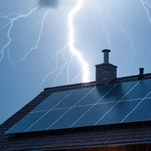Photovoltaikanlage auf dem Dach bei Gewitter