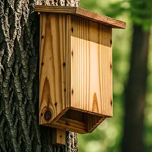 Fledermauskasten hängt an einem Baum