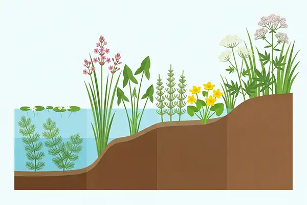 Querschnitt eines Gartenteichs