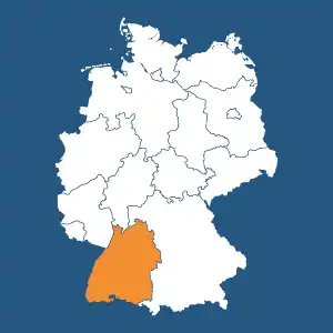 Baden-Württemberg Grafik einer Deutschlandkarte mit farblich hervorgehobenem Bundesland