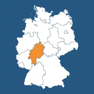 Hessen Grafik einer Deutschlandkarte mit farblich hervorgehobenem Bundesland
