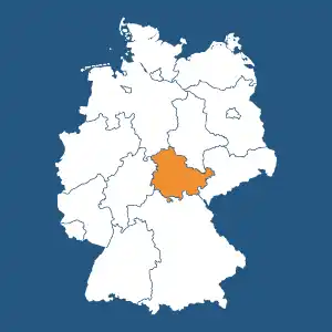 Thüringen Grafik einer Deutschlandkarte mit farblich hervorgehobenem Bundesland