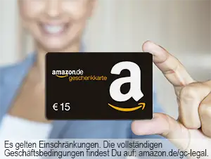 Unsere Prämie für Dich Frau mit 15 € Amazon Gutschein